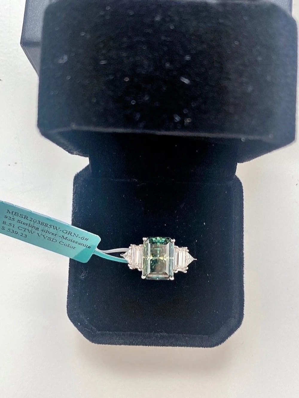 Emerald Cut Green Moissanite Engagement Ring Size 6